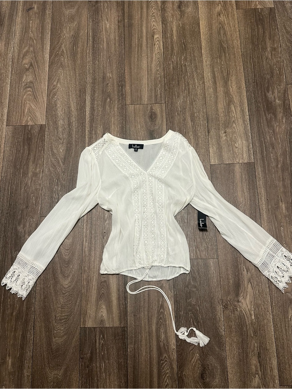 Lulus White Lace-Trim V-Neck Shirt